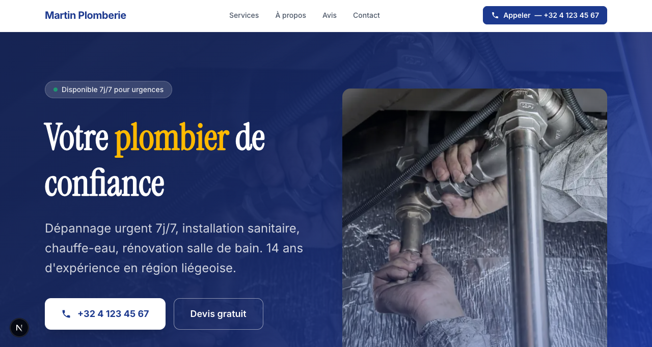 Exemple de site pour un artisan plombier
